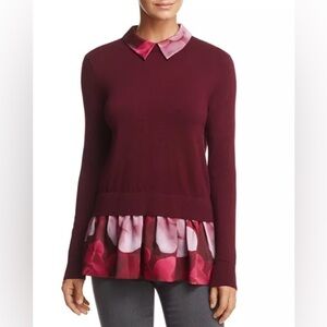 Ted Baker Brianca Porcelain Rose Layered Look Sweater Purple Peplum Sz 4
